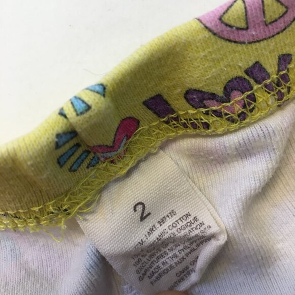 Kirkland Girls Size 2 Pajama Set Yellow Pink Peace Love 100% Organic Cotton - Picture 15 of 16